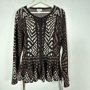 Carmen Marc Valvo Womens Wool Blend Peplum Sweater Medium Brown White Abstract
